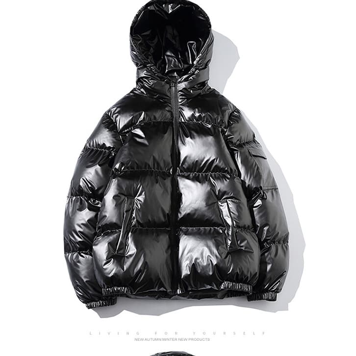 Men's Oversized Hooded Puffer Jacket – Shiny Winter Coat With Wide Collar Men's Clothing