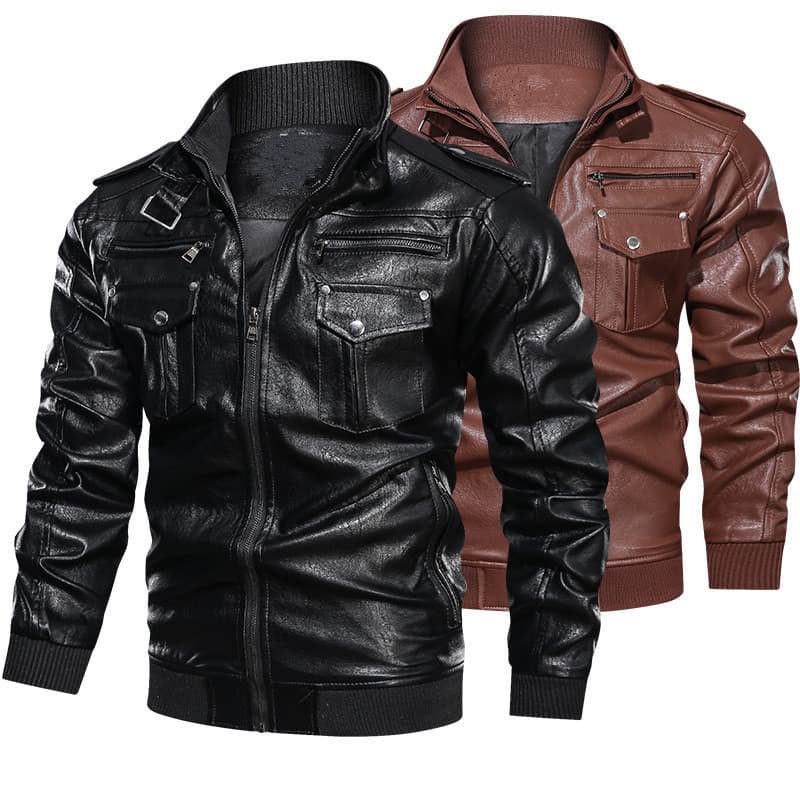 Men's Clothing Men's Vintage Washed PU Leather Jacket - Retro Biker Style Coat (Brown/Black, S-3XL)