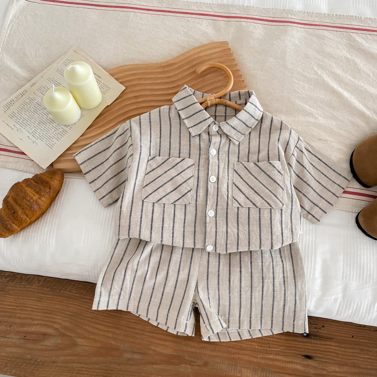 Mother & Kids ins baby and toddler suit original plaid casual short-sleeved suit for boys and girls baby summer cotton two-piece suit
