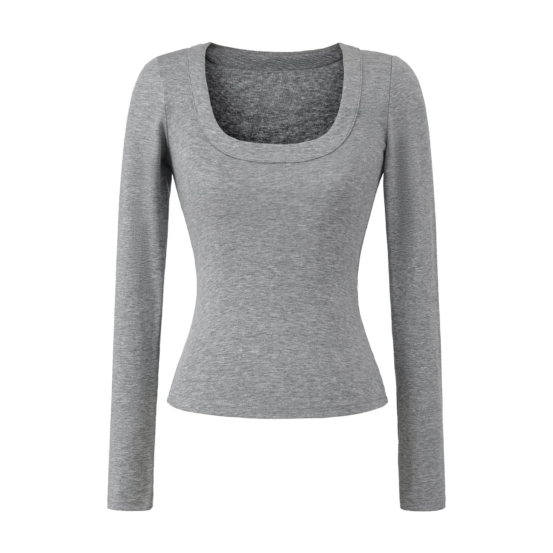 Slim Fit U-Neck Tencel Top – High-Stretch Bodycon Layering Tee (Lavender/Black/White/Gray/Pink/Navy/Khaki/Brown)