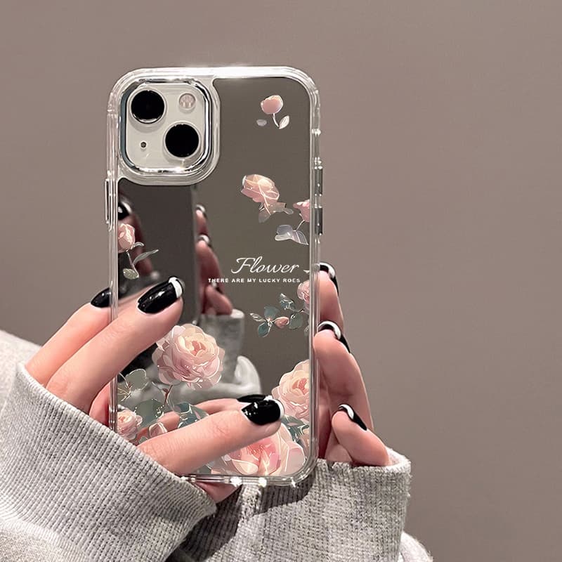 Rose Flower Phone For 16 Case Funda IPhone 13 11 12 14 15 Pro Max Plus XR X XS Shockproof Make Up Mirror Cover