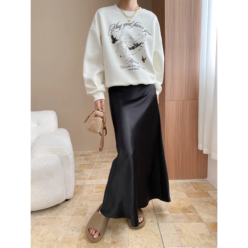 Jupe midi trapèze en satin d'inspiration française – Taille haute, drapé élégant, polyvalente pour le bureau comme pour un cocktail (M-L)
