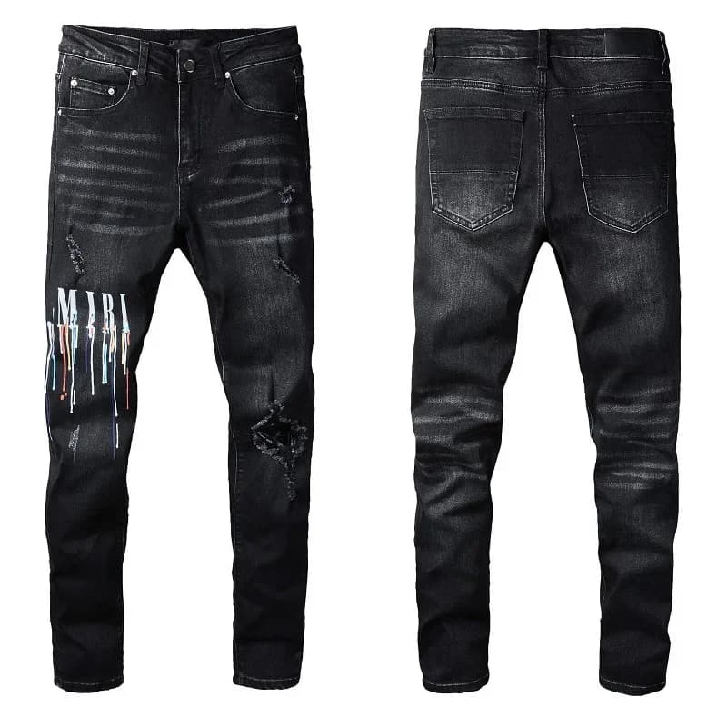 Fashionable Street Spray Painted Colorful Letters Denim Cotton Casual Trousers Black Tight Jeans For Youth