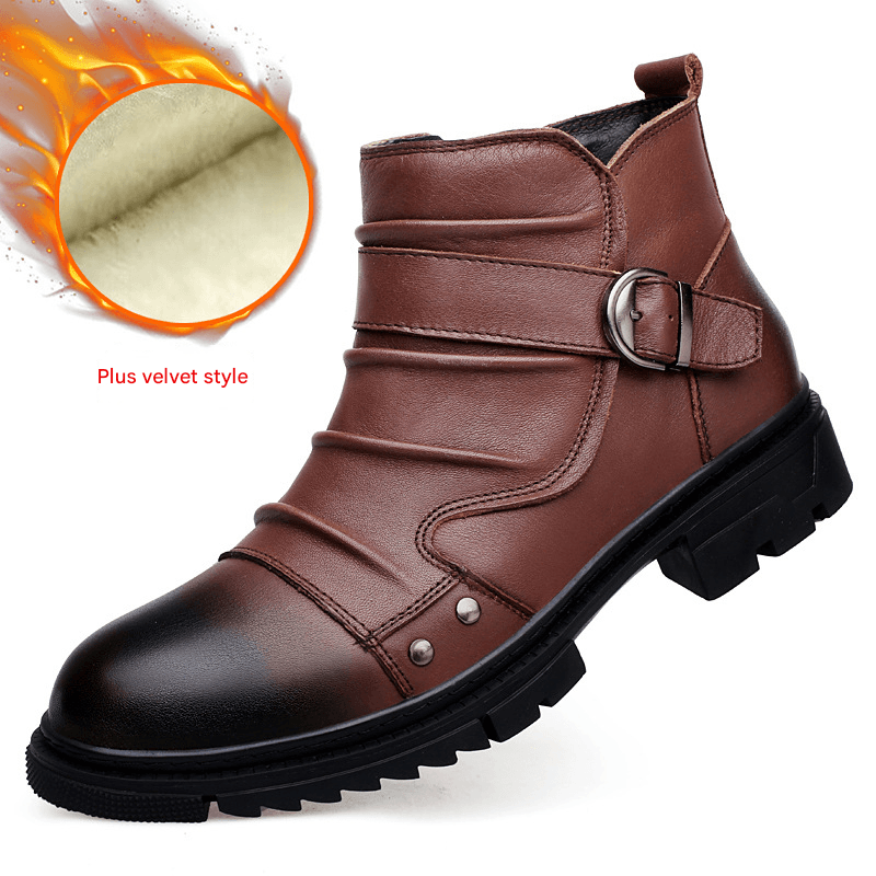 European Warm Series New Handmade Punk Motorcycle Men Genuine Leather British Style Martin Cowhide Work Short Boots Fashion Versatile