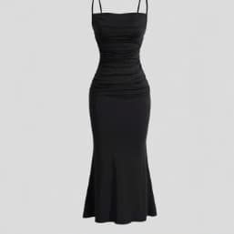 Robe sirène moulante taille haute élégante à nouer et col licou pour femme - Robe de soirée sexy dos nu à manches longues