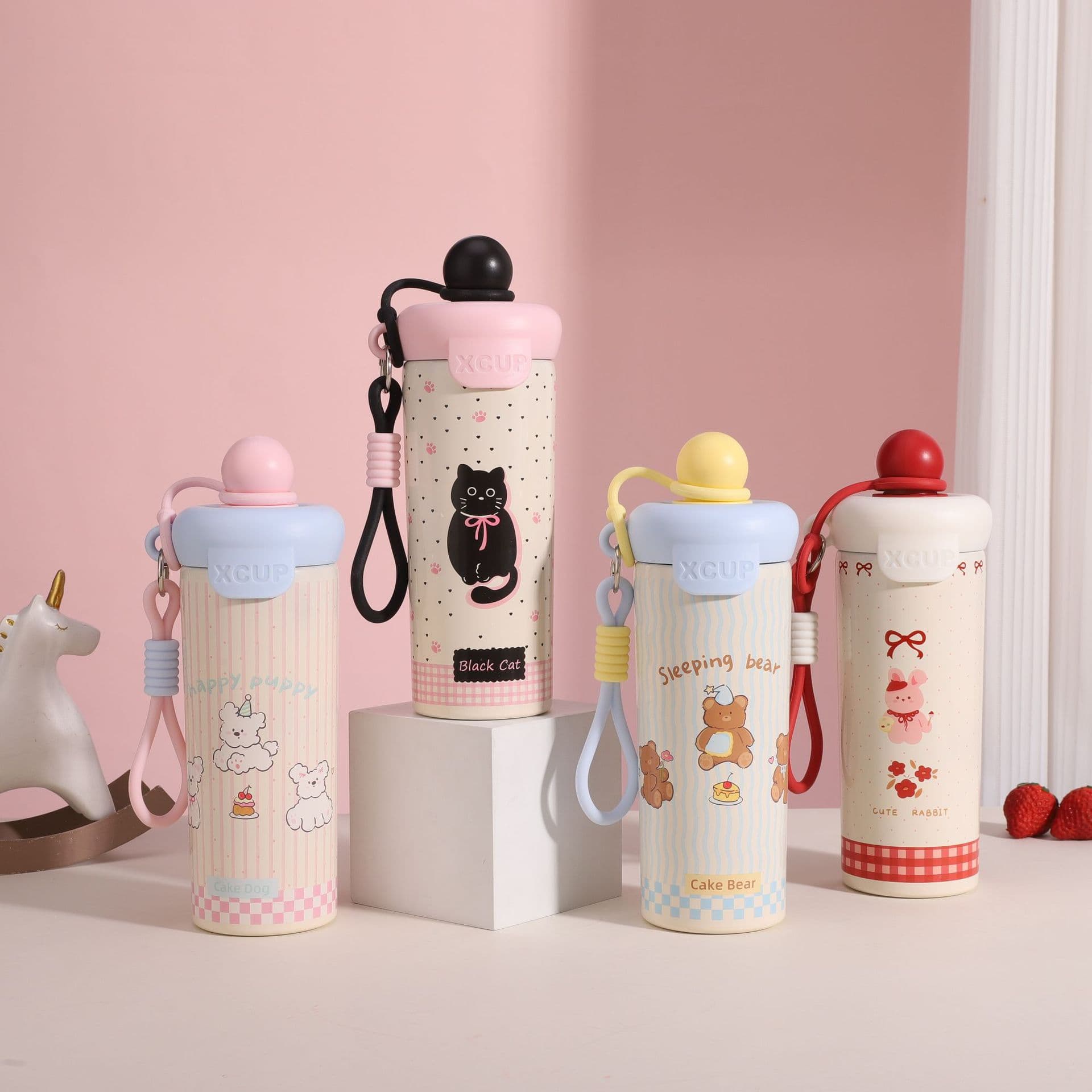 316 Stainless Steel Floating Ball Straw Insulated Cup For Women, High Aesthetic Portable Cartoon Cute Customizable Water