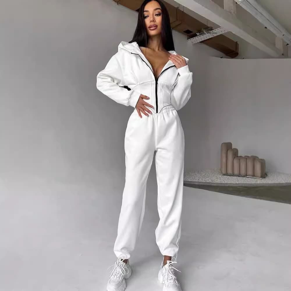 Women's Clothing Autumn And Winter Women's Clothing Solid Color Waist Hooded Sweater Trousers Suit Sports Casual Trousers Two Piece Suit For Women