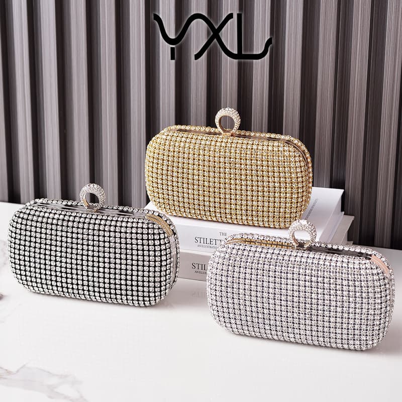 Yixinglong Factory Direct Sale Rhinestone Evening Silver Large Diamond Party Noble Shiny Banquet Cross-Border Women's Bag