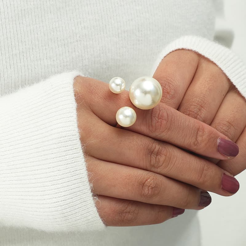 Exquisite pearl minimalist basic fashion jewelry, gold women's beach ring, adjustable ring