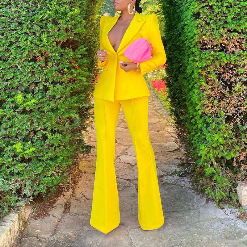 Stylish Long-sleeved Suit Jacket Casual Long Suit Two-piece Set