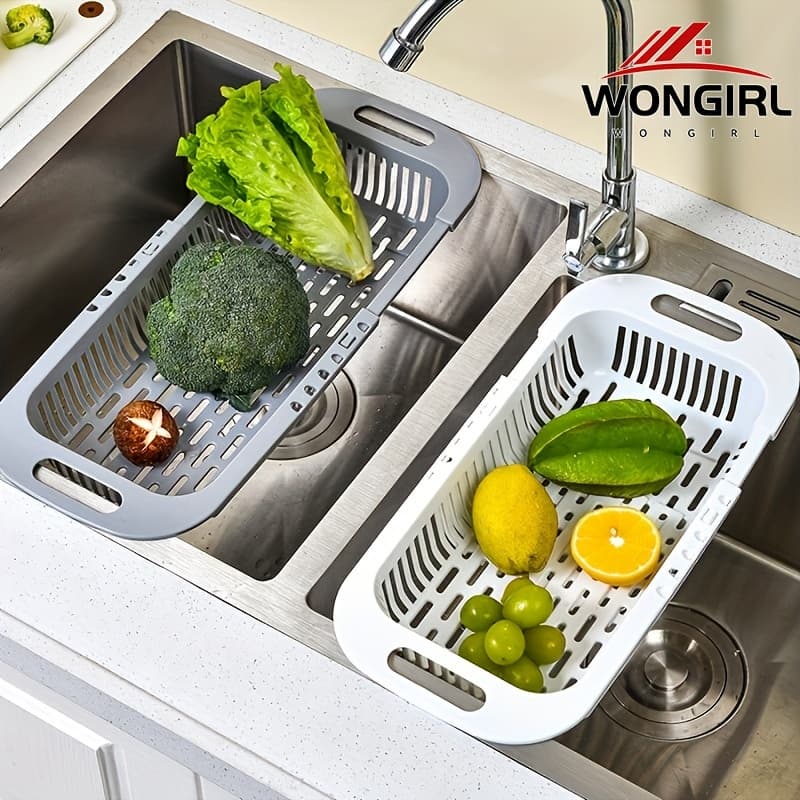 Multi-Use Over-The-Sink Colander Expandable Fruit Vegetable Strainer With Drainage Holes Durable Kitchenware For Washing Food Prep Dishwasher Safe142