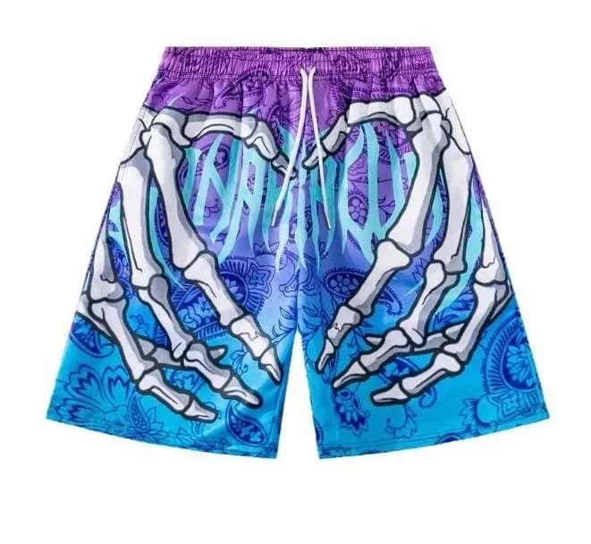 Men's PsycheDrip 3D Print Shorts Skeleton Hand & Paisley Summer Streetwear Beach Bottoms Slight Stretch Polyester