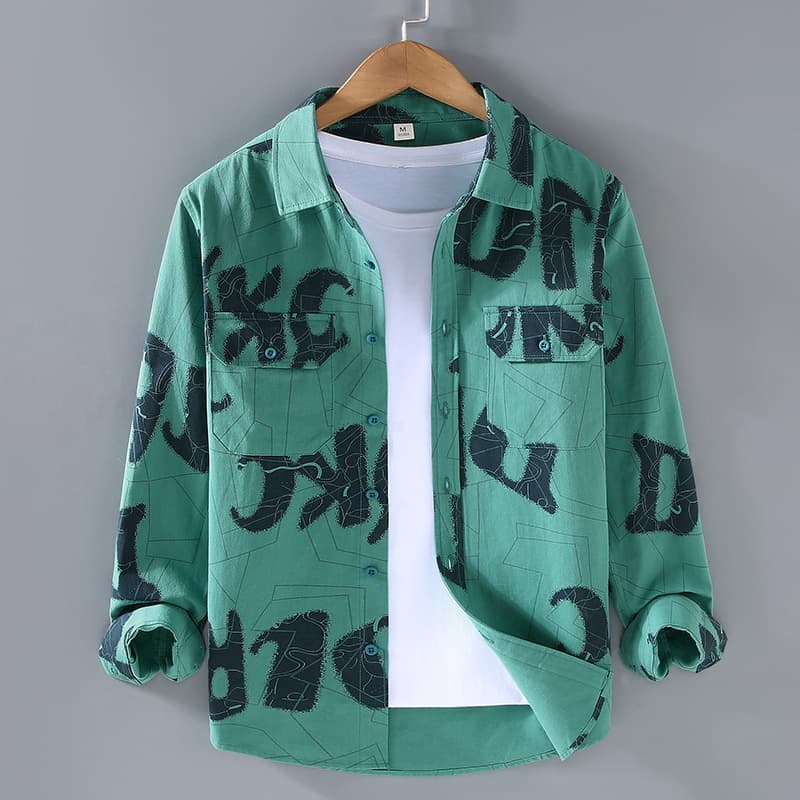 Long sleeved shirt, men's pure cotton with large letters, new products for spring and autumn, versatile outerwear for teenagers and students