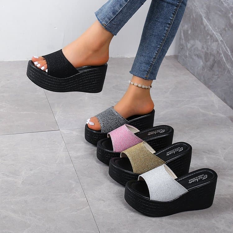Slipper Muffin Women's Fish Mouth Open-toe Plus Size Wedge Heel Platform Flip-flops