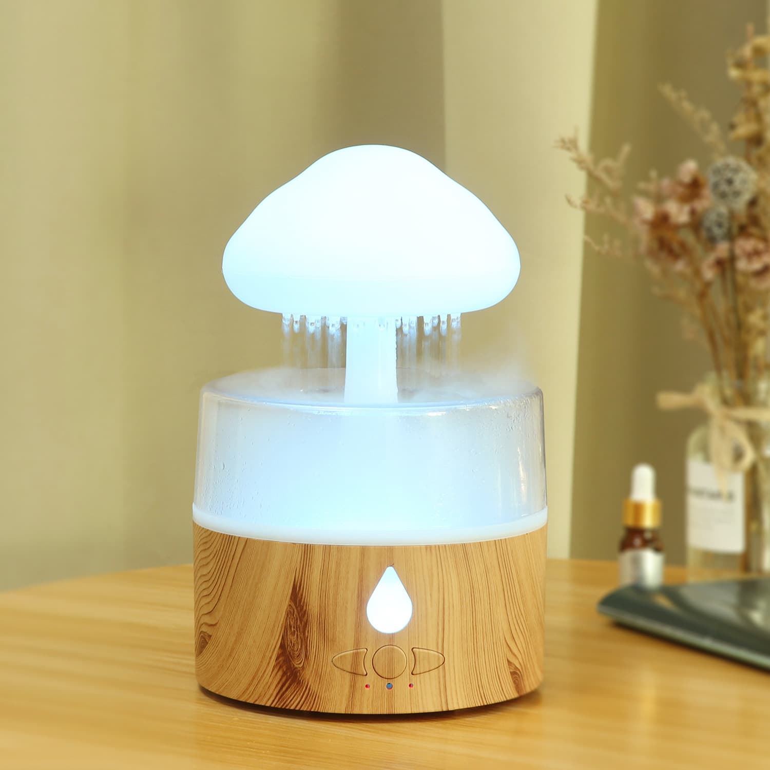 Cloud Rain Humidifier With Color-Changing LED & Ultrasonic Mist, USB/AC Powered, Auto Shut-Off, For Home, Office & Aromatherapy