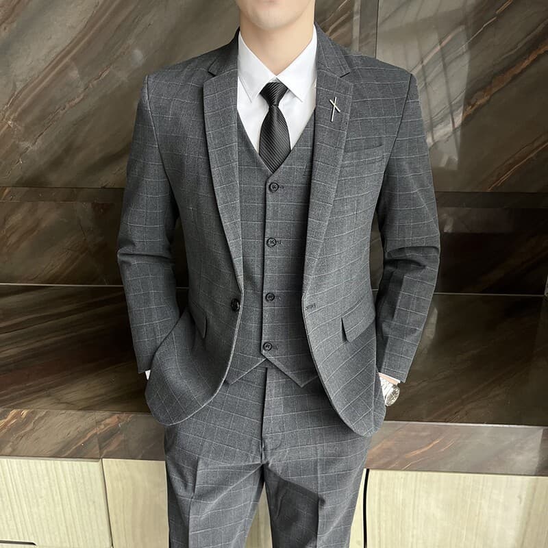 Men's Slim Fit Wedding Suit Set – 3-Piece Groom Tuxedo With Vest & Dress Shirt (Black/Gray/Navy) | Formal & Business Ready​