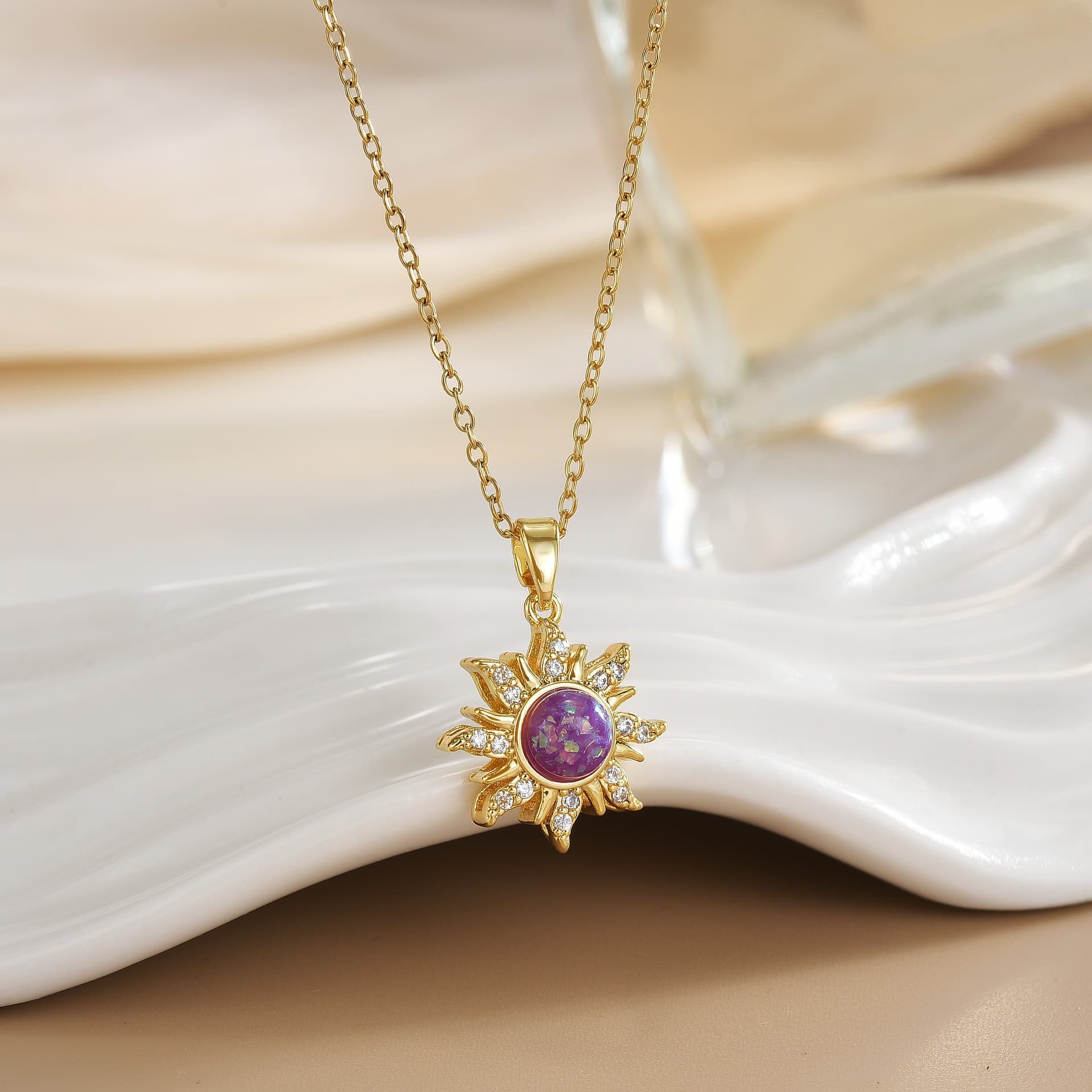 European And American Cross-Border Fashion New Retro Multicolor Pendant Necklace Australian Opal Micro Crystal Inlaid