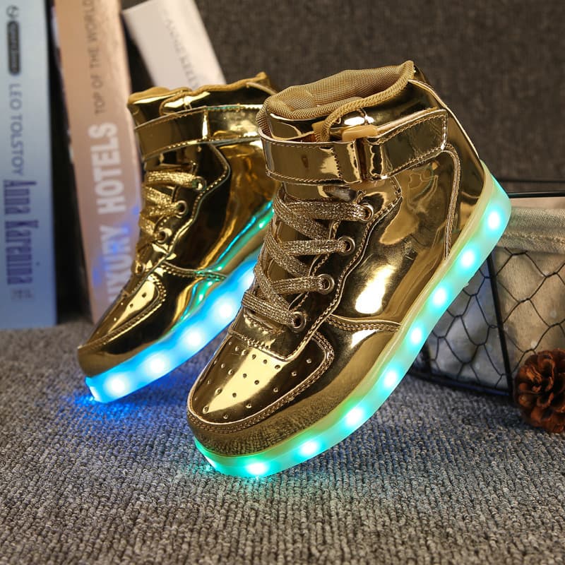 Kid's Clothing light shoes children's shoes high top LED shoes charging light shoes black and white luminous shoes children's sports shoes