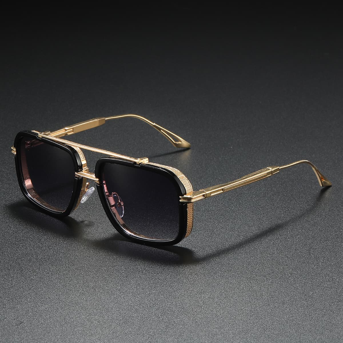 Double Bridge Aviator Oversized Frame Trendy Metal Square Frame Sunglasses Men's Glasses