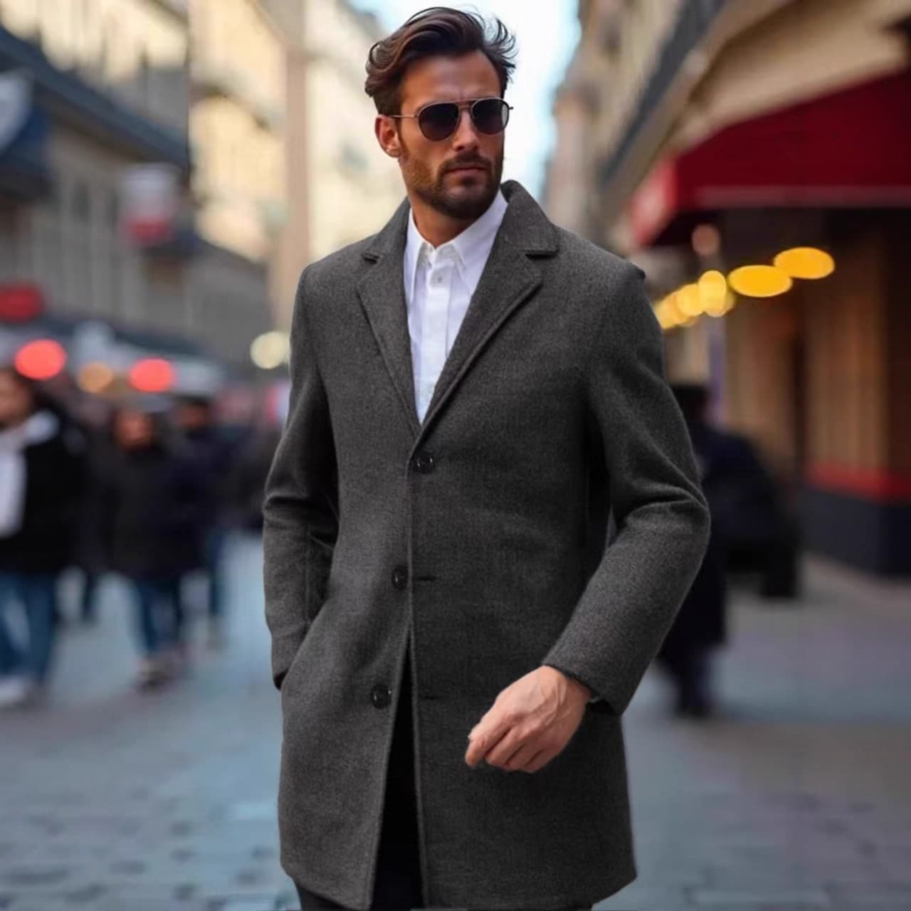 ​​Elegant Slim-Fit Wool-Blend Trench Coat – Stylish Mid-Length Overcoat For Men & Women (Light Gray, Black, Dark Gray, Khaki)​​