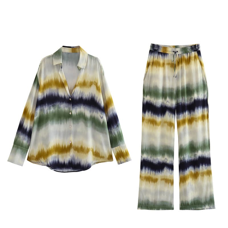 Women's tie-dye printed shirt loose trousers suit