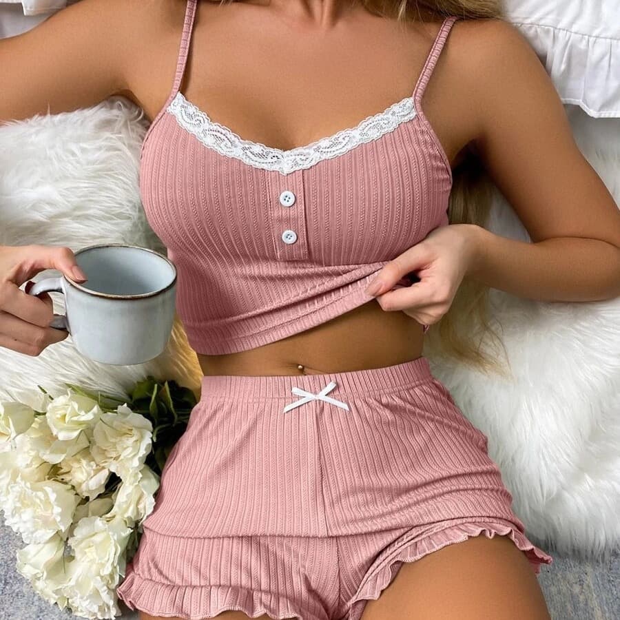 Women's Sleepwears New Sexy Lace Suspenders Pajamas Set Shorts Women's Home Clothes Pajamas