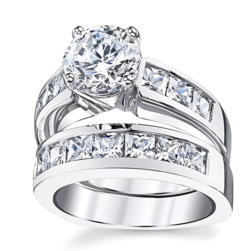 Hot Sales Hot Sales Huitan Trendy Women's Set with Princess Cubic Zirconia Wedding Accessories Female Rings 2Pcs Party Fashion Jewelry