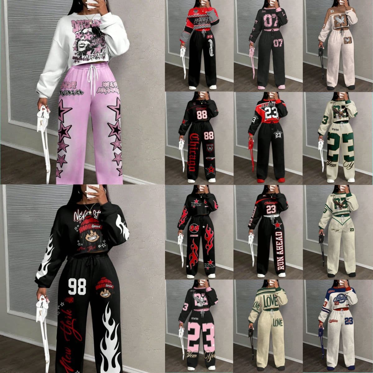 Streetwear Hip-Hop Jogger Set – Geometric Print Long Sleeve Top & Pants (Trendy & Comfortable For Casual & Gym)