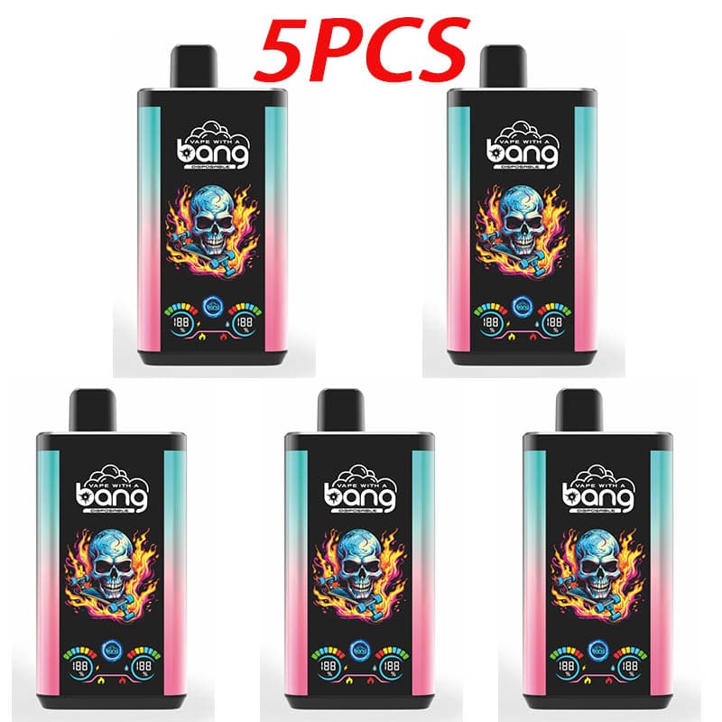 Lot de 5 vapes jetables Bang Pro 30 KPuffs, 36 ml, pré-remplies, écran de type C, coulissantes à gauche et à droite, saveur de fruits.