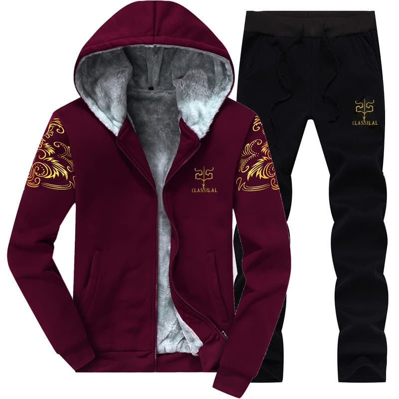 Men's Clothing Youth Winter Plus Velvet Thickened Two-piece Casual Hooded Cardigan Trendy Men's Sports Leisure Plus Velvet Suit