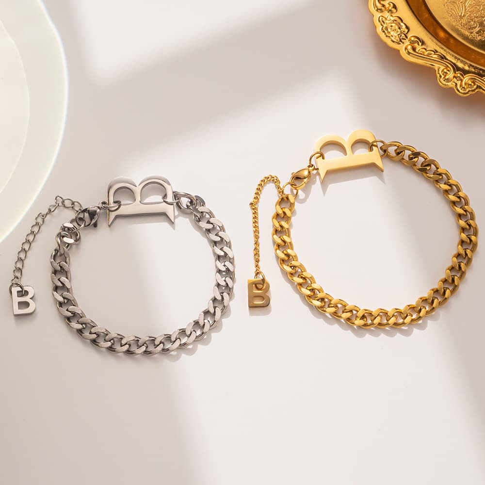 Instagram influencer gold thick letter B titanium steel necklace hip-hop pig nose collarbone chain versatile bracelet