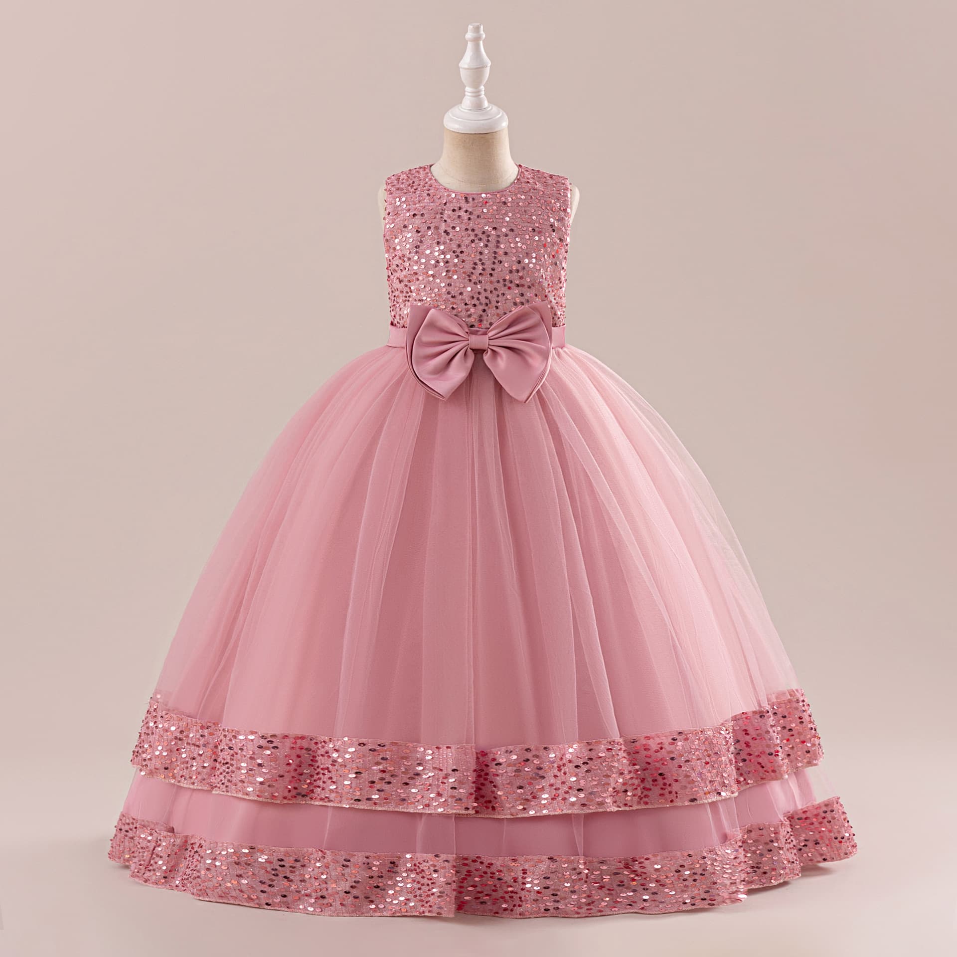 Sparkling Princess Dress With Sequins & Bow – Elegant Party Gown For Piano Performances & Special Events