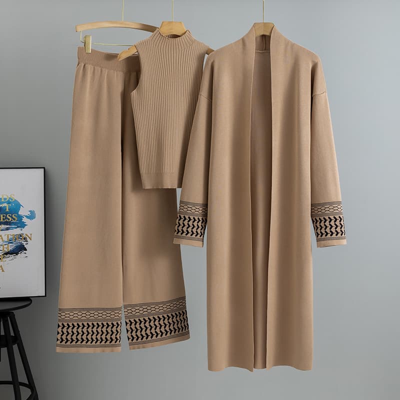 Women's Clothing Lazy Temperament Knitted Suit Women's Spring New Vest Sweater Cardigan Wide Leg Pants Three Piece Suit
