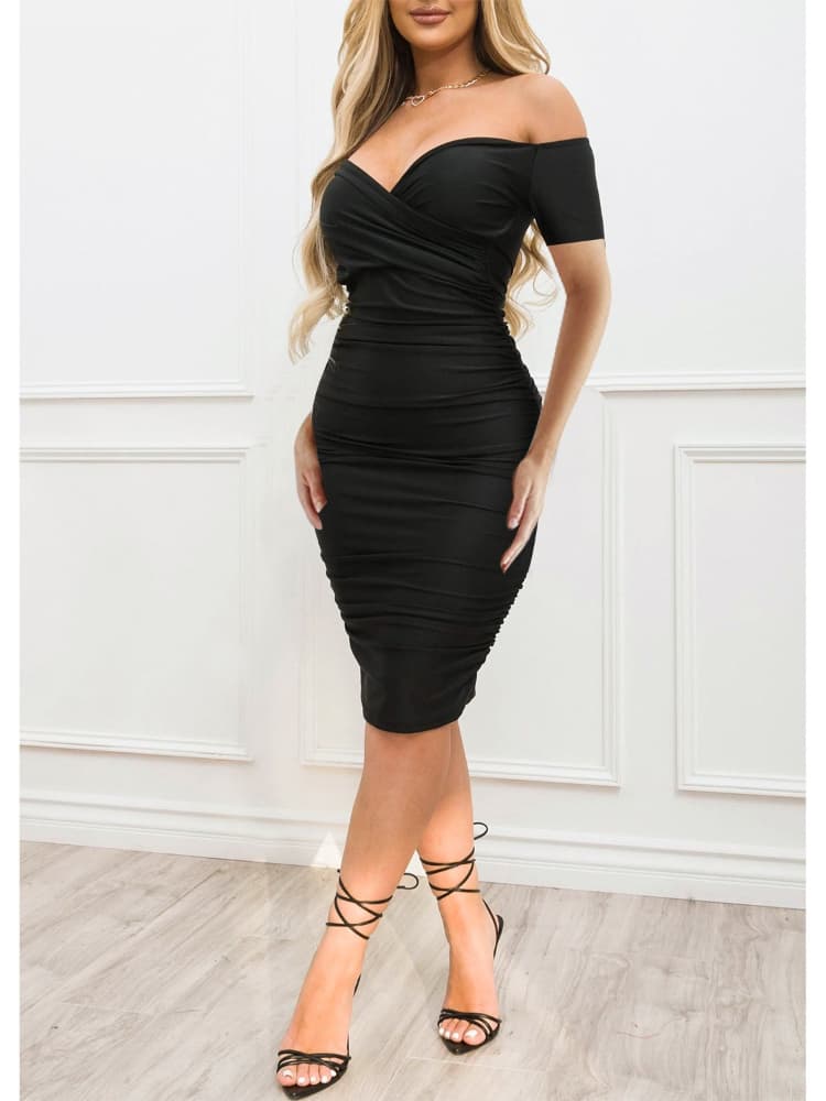 K New Women's Sexy Nightclub One Shoulder Short Sleeved Dress Mid Skirt