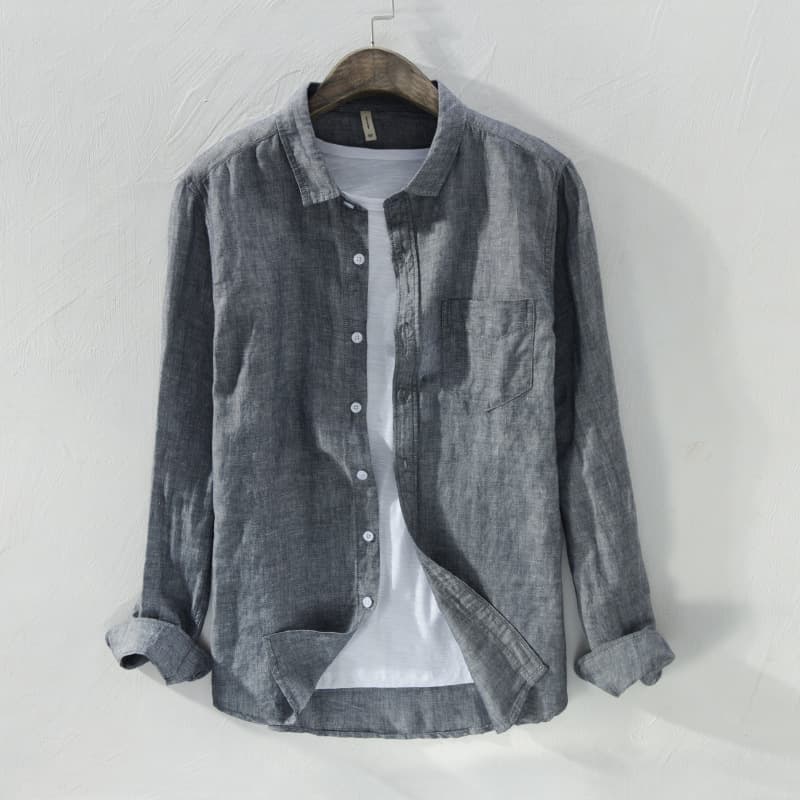 Men's Clothing Daily Casual Outerwear All Match Shirt Linen Long Sleeved Solid Color Shirt
