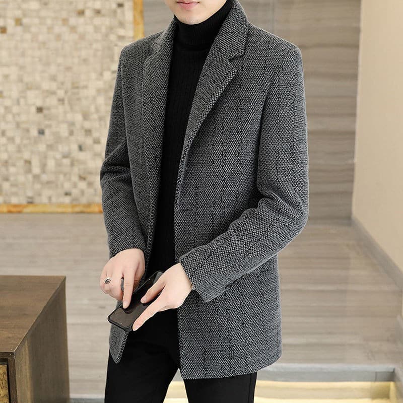 Suit Woolen Autumn Winter Middle-aged Collar Casual Slim Thickened Mid-length Trench Coat Men's Substitute