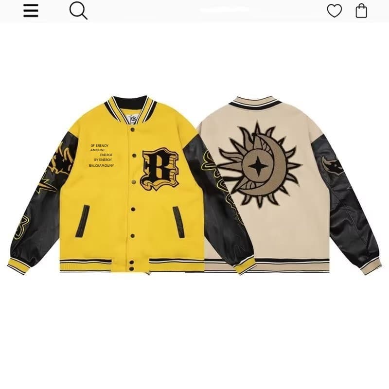 Men's Clothing Spring and autumn retro flame element letter yellow baseball uniform men and women national trend street couple jacket coat