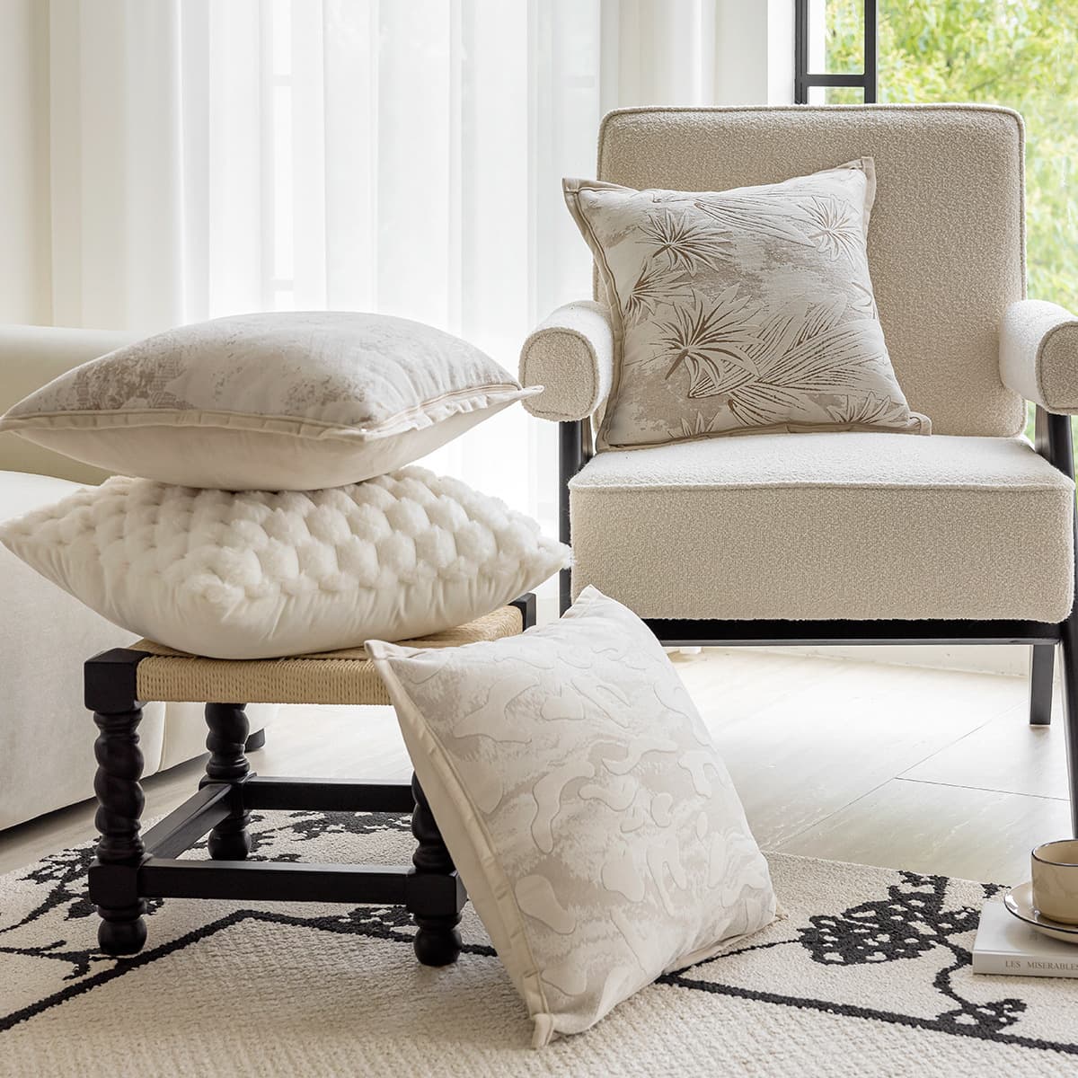 Cream Plush Throw Pillow Covers - Nordic Decorative Sofa Pillows For Living Room & Bedroom