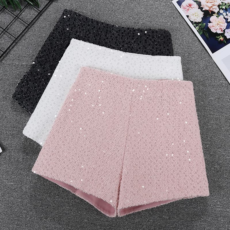 Women's Clothing high grade shiny leather shorts high waist woolen casual A line pants outer wear bottoming boots pants