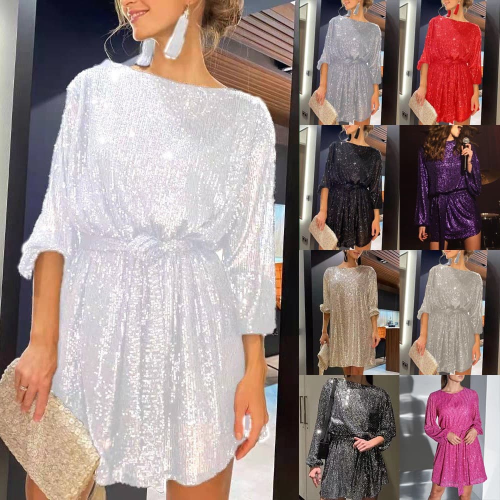 Women's Holiday Party Fashion Sequin Sequin Color Waist Dress Small Dress Skirt