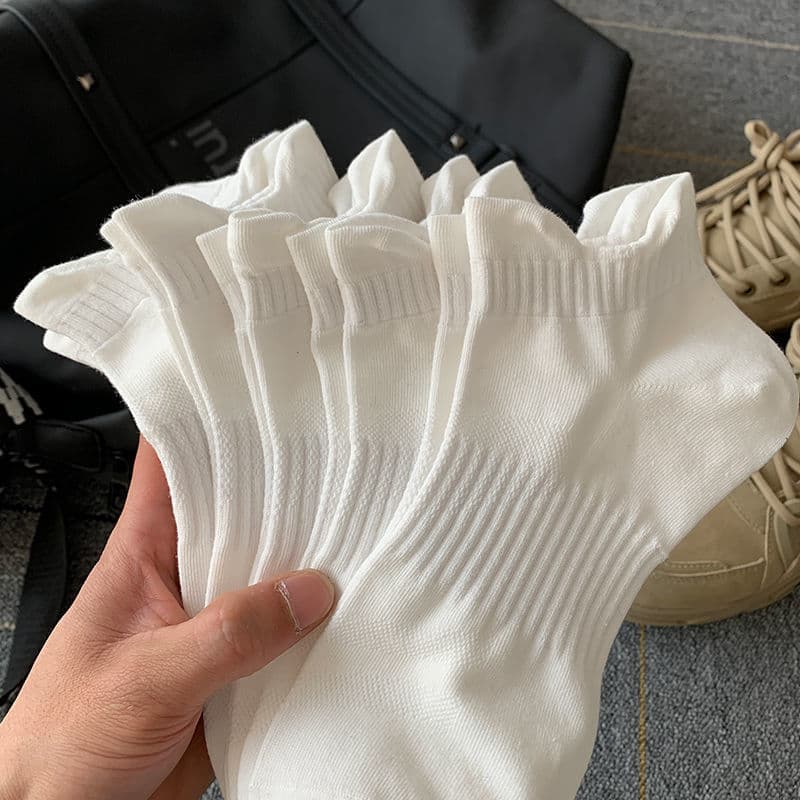5pcs [Combination Pack] Send ~ Mid-length white socks for men, simple sports socks with double ears, versatile short socks