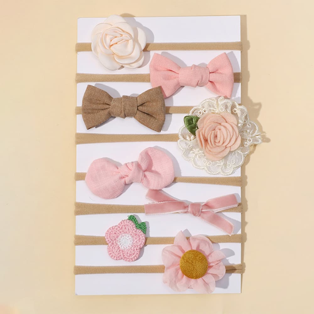New Children's Headwear Multicolor Bow Flower Baby Fine Hair Belt Fleshy Baby Soft Hair Rings 8-piece Set