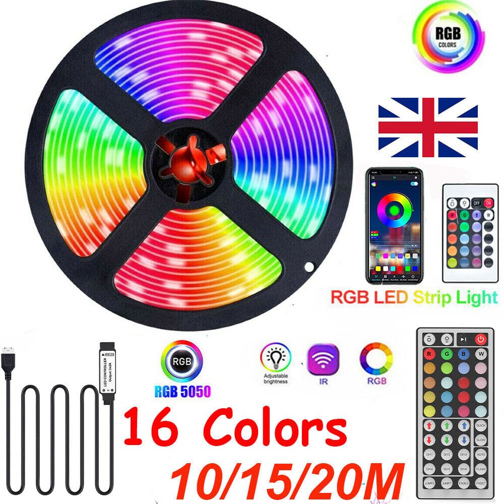 20M LED Strip Lights RGB Colour Changing Tape Cabinet Kitchen USB TV Lighting UK