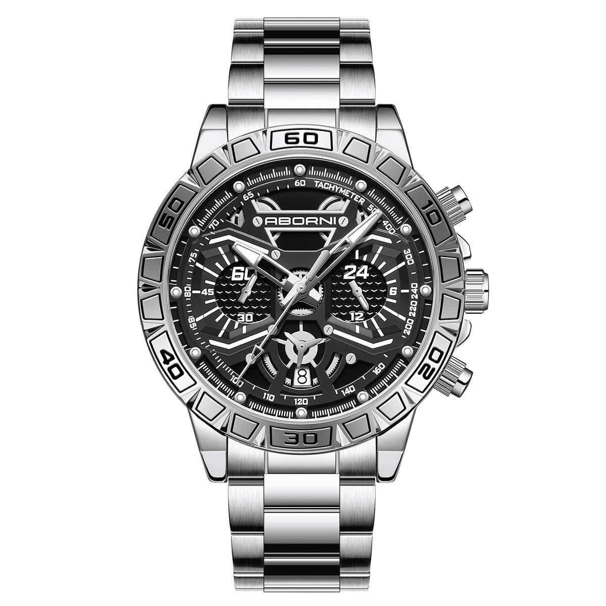 Montre à quartz pour homme en acier inoxydable avec cadran squelette, aiguilles lumineuses, affichage de la date et étanchéité jusqu'à 30 m - Montre tendance et polyvalente