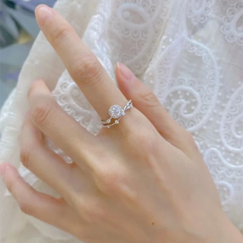 Brilliant as stars diamond ring moissanite female sterling silver gold niche design group inlay proposal wedding fairy ring