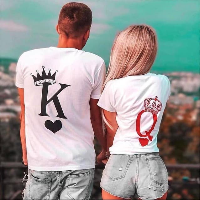 Women's Valentine's Day women Q love red crown white K love lovers short-sleeved casual T-shirt