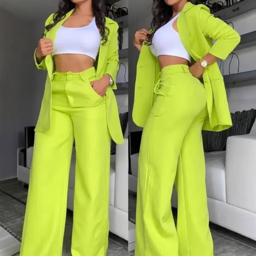 New Autumn Fashion Women's Elegant Suit Jacket Pocket Design Pants Two Piece Work Suit