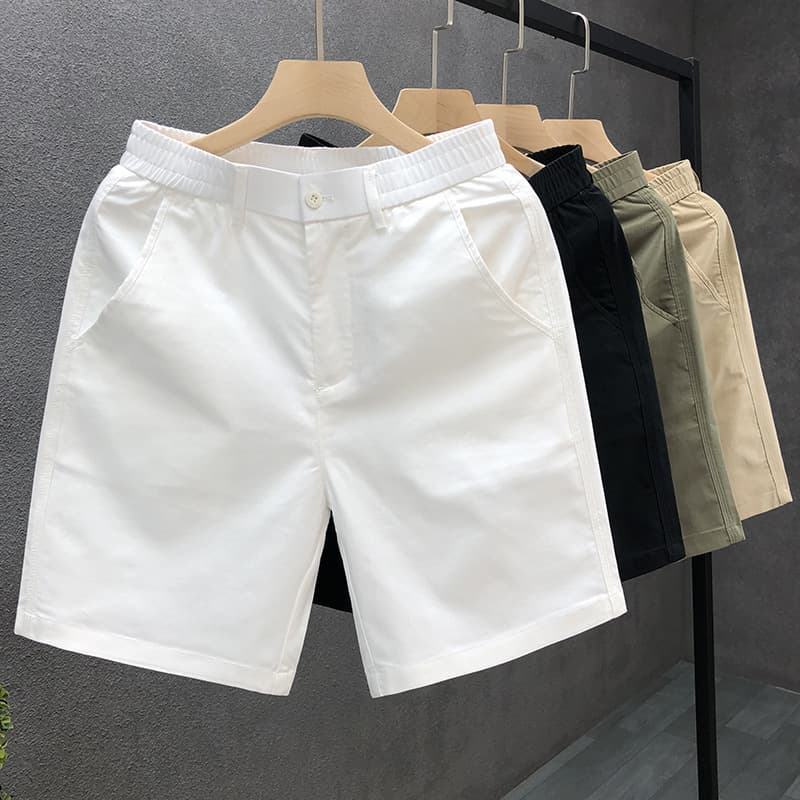 Men's Essential White Casual Shorts - Summer 5-Inch Inseam, Lightweight Polyester, Straight Fit With Stretch, Versatile Streetwear Staple