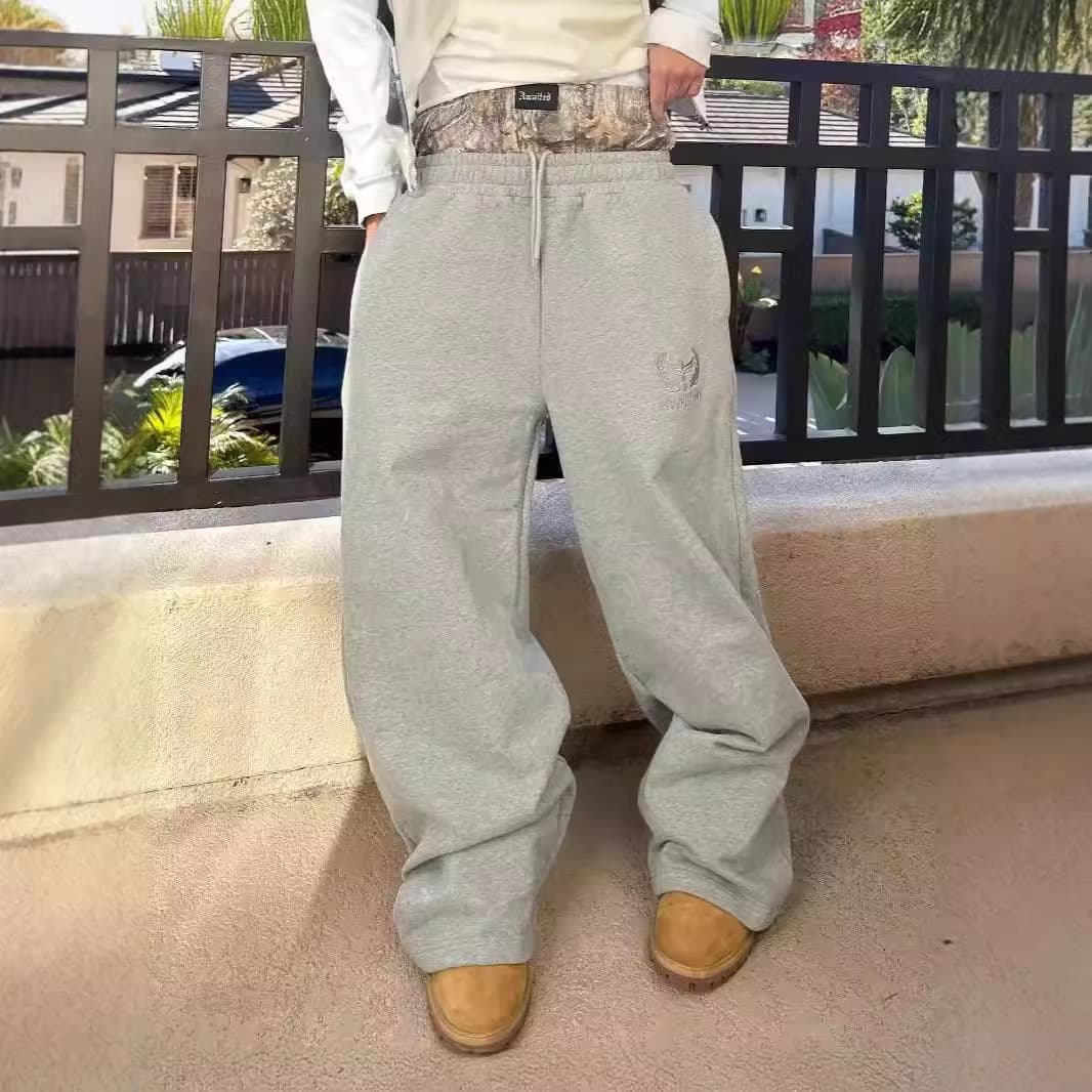 Y2K Retro Straight Pants Tracksuit Streetwear Pants Personalized Pant Leg Zipper Embroidery Hip Hop Casual Joggers Men Pants