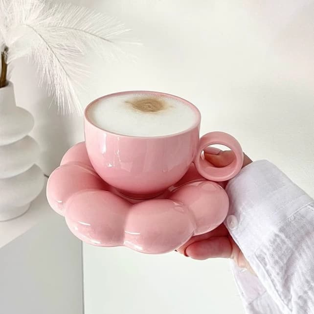 Pink Light Luxury Coffee Cup Set Afternoon Tea High Value Teacup Breakfast Cup Niche INS Style Creative Flower Cup